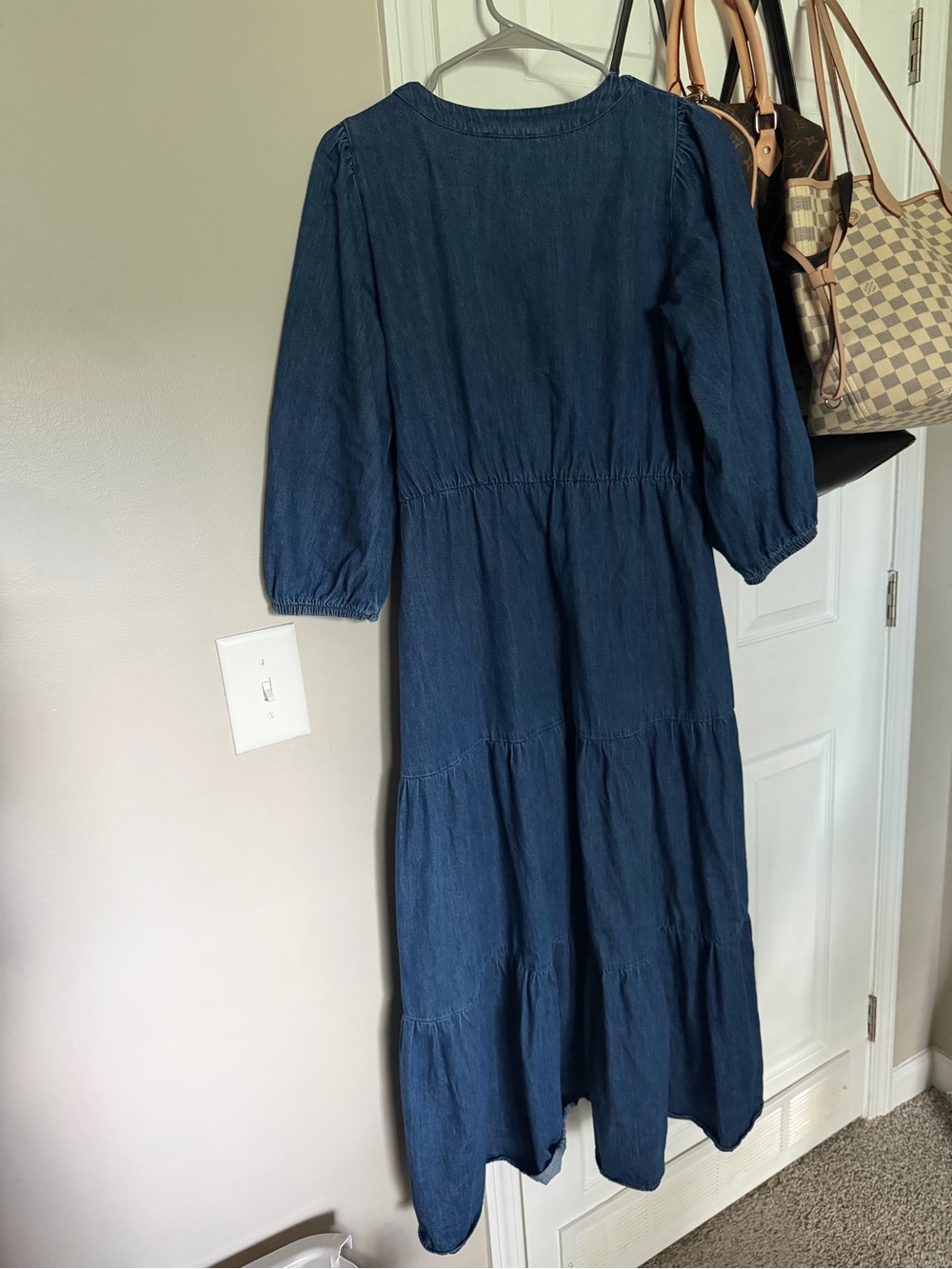 Denim Tie-Front Tiered Midi Dress - Blue - Picture 4 of 4
